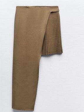 Zara Brown Asymmetric Pleated Midi Skirt